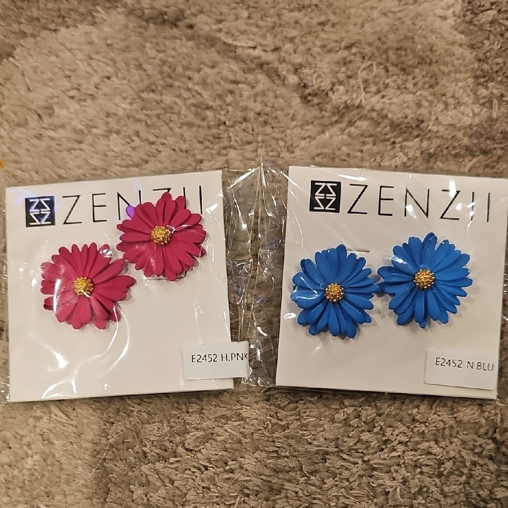 Zenzi Pink And Blue Flower Earrings 19$